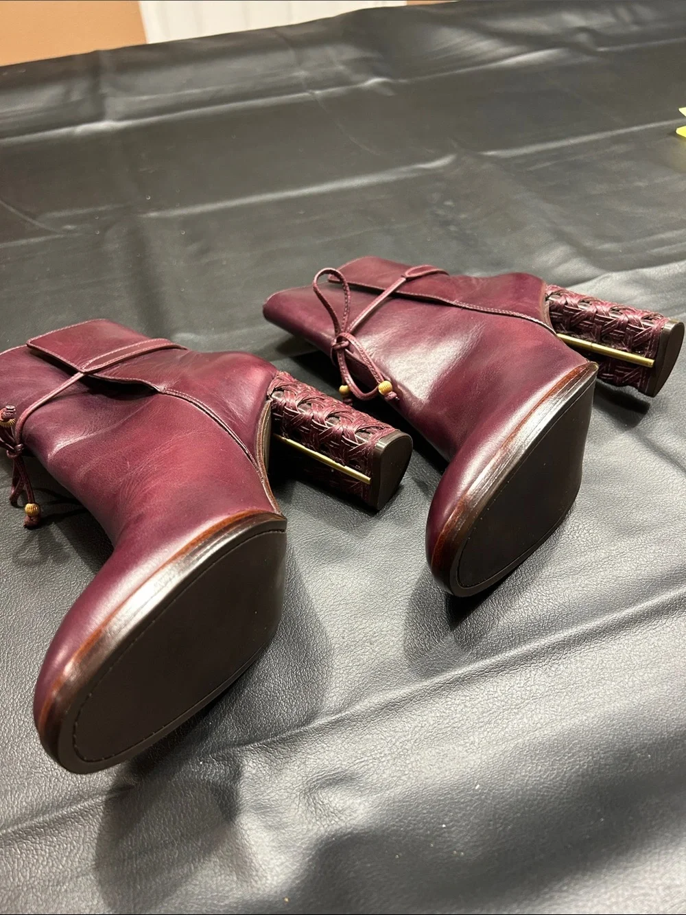 Tory Burch Burgundy Leather Lace-Tie Ankle Boots